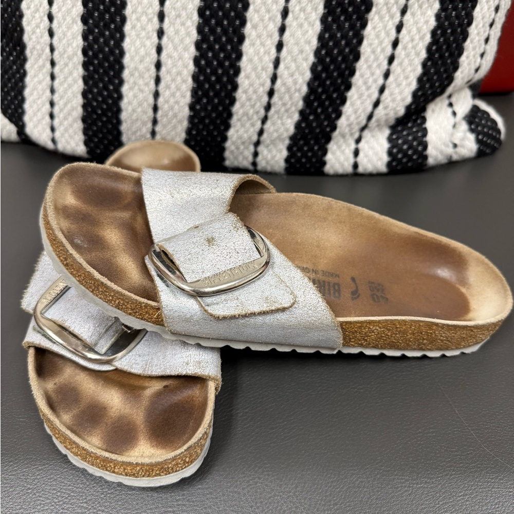 Birkenstock brushed Silver Sandals big buckle